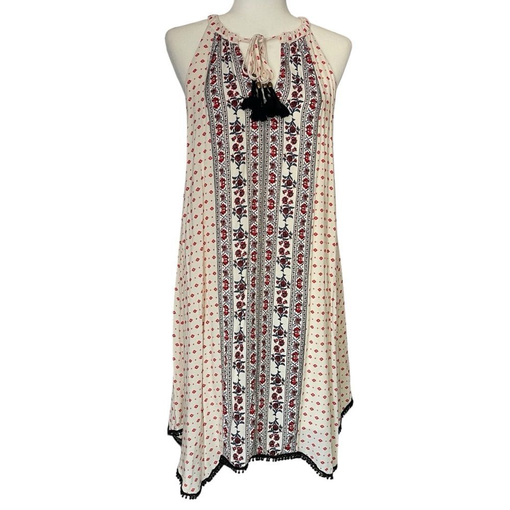 Knox Rose Midi Knee Length Boho Dress Cream Red Paisley Medium